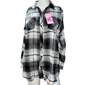 NWT BTC Women's Flannel Long-sleeve Button Up Shirt, Size M